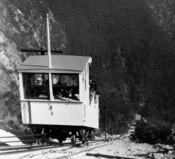 A Pacific Electric Car travels down the Incline